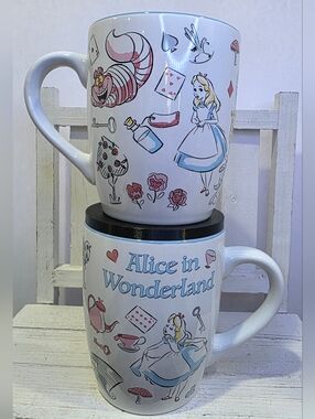 Disney Alice in Wonderland White Blue Accent Mugs (Set of 2)